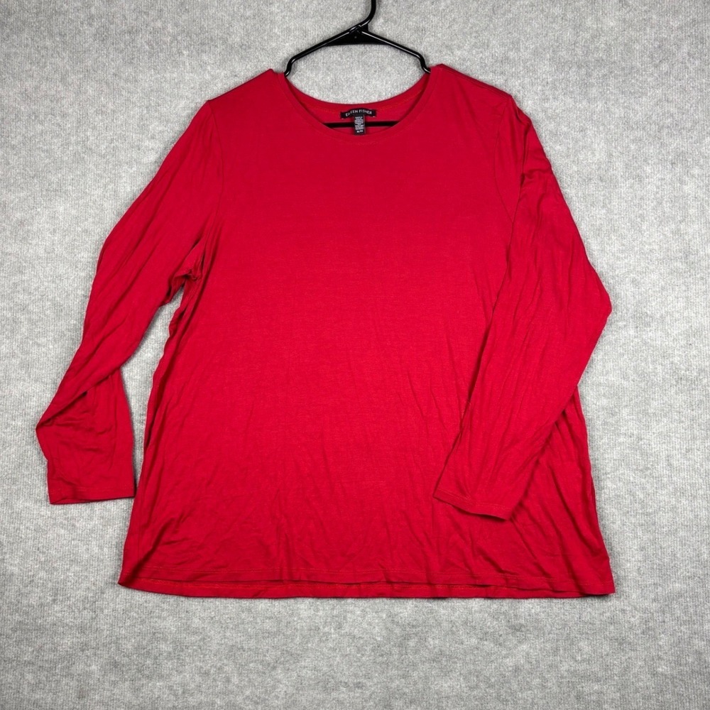 Eileen Fisher Long Sleeve Crew Neck T-Shirt XL Red Viscose Stretch Tee